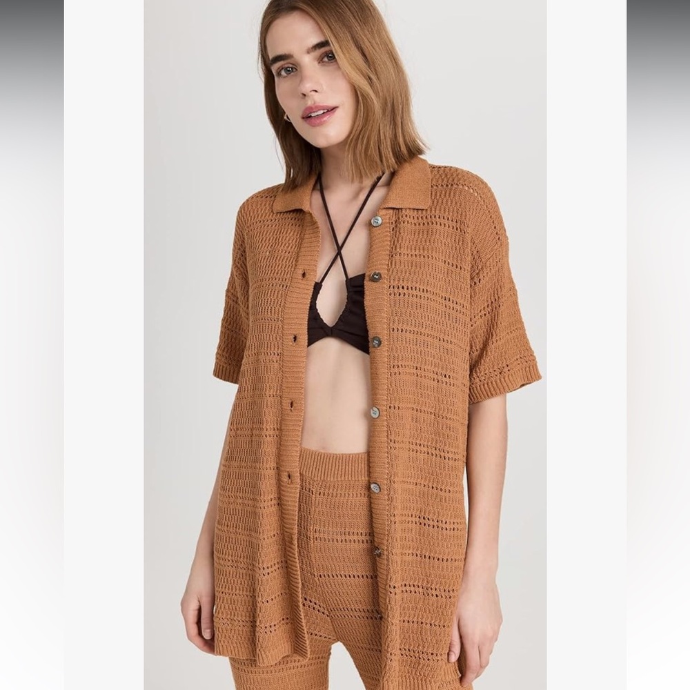 NWT L*Space Women's Marbella Top Camel Knit Cardigan Sz.M Mojave Tan